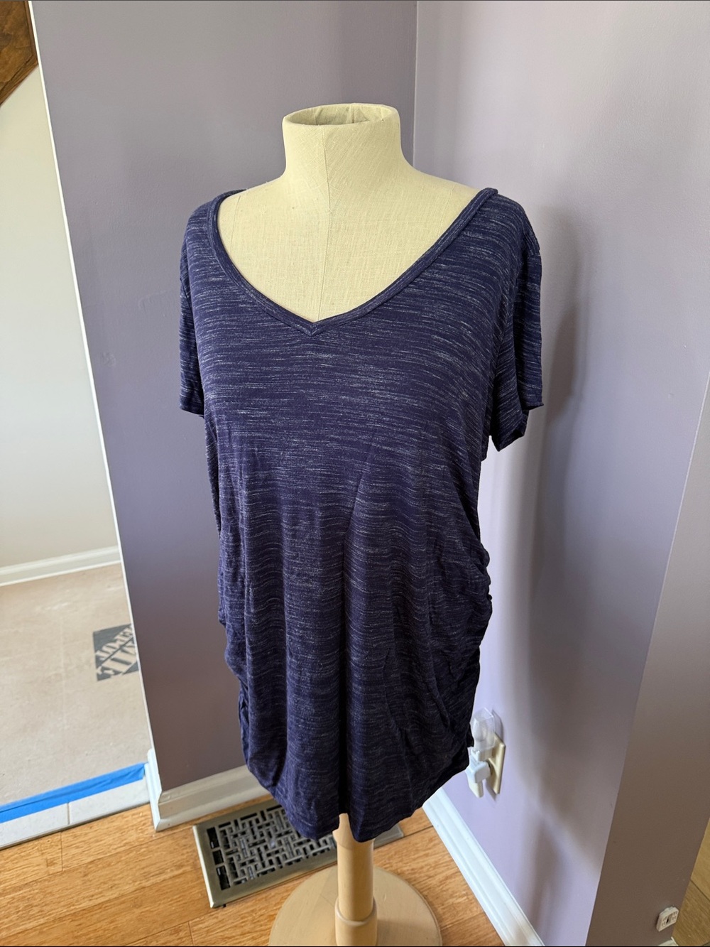 Women's Navy Maternity V-Neck Short Sleeve Top